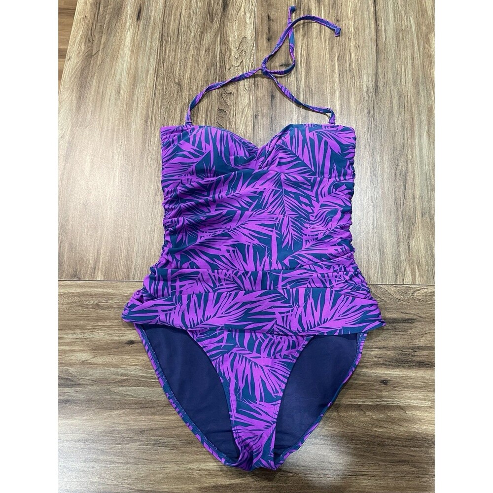Old Navy Swimsuit Tankini Top Purple Blue Palm Leaf Print One Piece Size Large